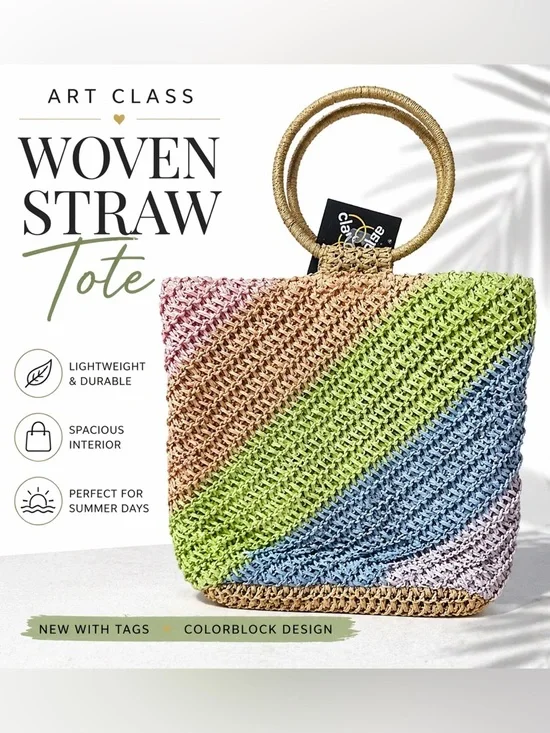 art class Multicolor Woven Straw Tote with Round Handles - Picture 1 of 5